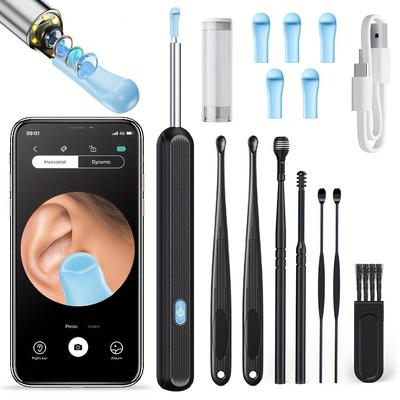 Kameralı ve Işıklı 6'ı 1 Arada Kablosuz Kulak Kiri Temizleme Kiti, iOS ve Android için 6 adet Silikon Aksesuar - Evde Kolay ve Güvenli Kulak Temizliği