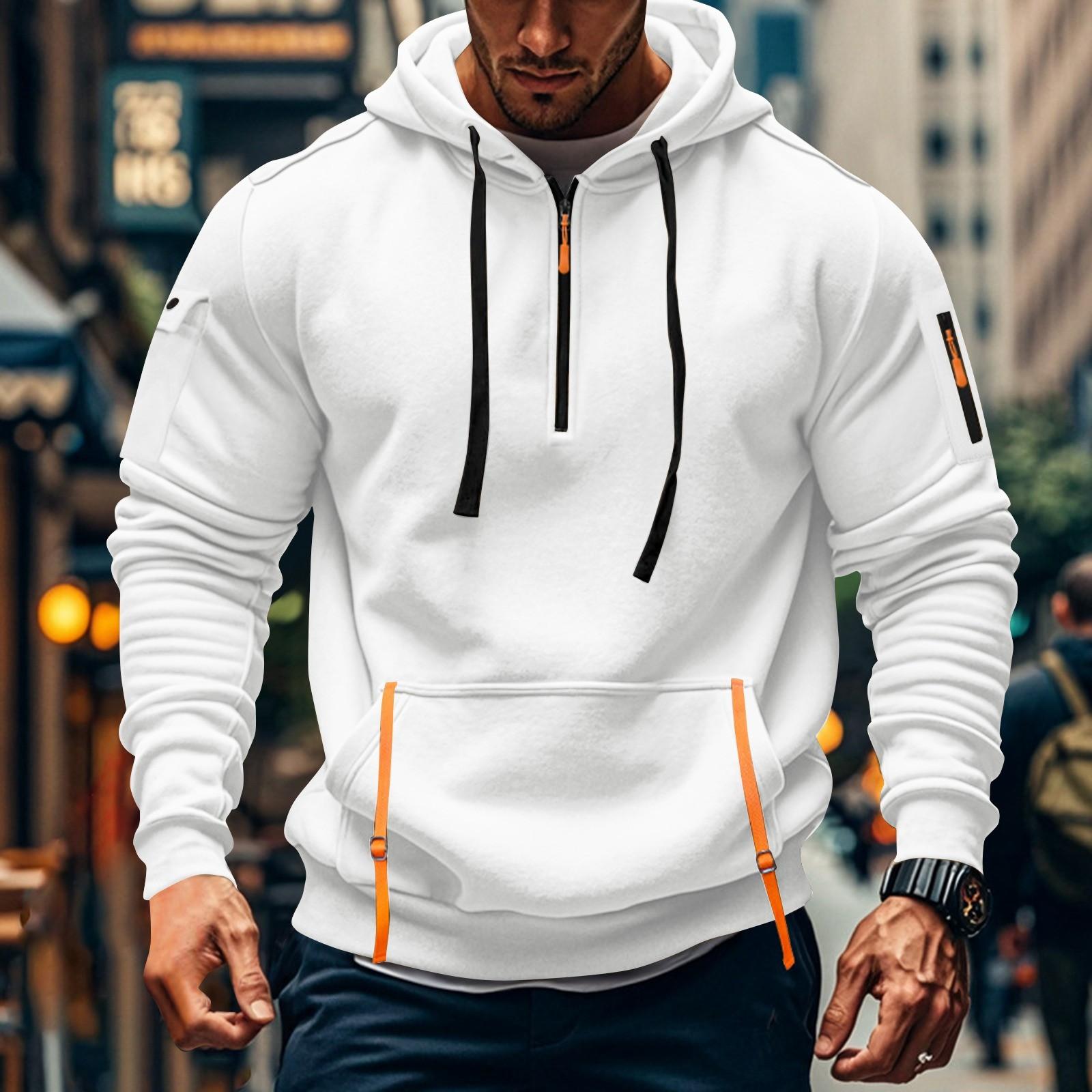 

Мужская толстовка с капюшоном на молнии, карманный кардиган, мужская спортивная повседневная толстовка большого размера XL белый