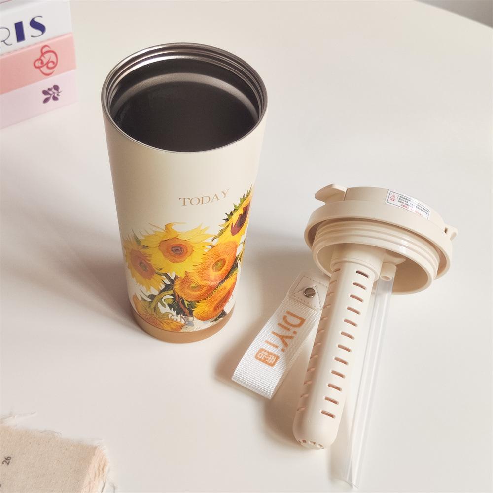 Thermosbecher für Frauen mit gutem Aussehen, tragbare Kaffeetasse aus Edelstahl, Doppelgetränk, Früchteteetasse