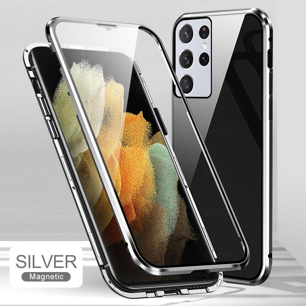 Suitable for Samsung S21 S21FE S22 Plus Metal Frame Double-sided Glass High Definition Shell Protective Case Wan Magnetic King