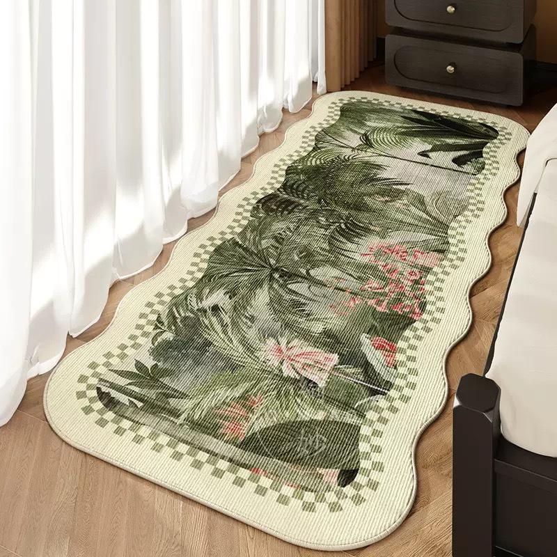 French Retro Non-Slip Bedside Rug - Washable Thickened Floor Mat for Bedroom or Balcony