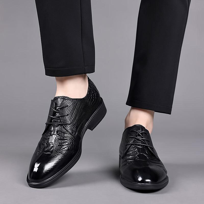 Sale New First-layer Cowhide Men's Leather Shoes Daily Lace-up Business Dress Men's Shoes Genuine Leather Alligator Pattern Leather Shoes