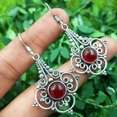 Granat Edelstein 925 Sterling Silber Beschichtet Mädchen Ohrhaken Ohrringe Schmuck PQY-IJ7663