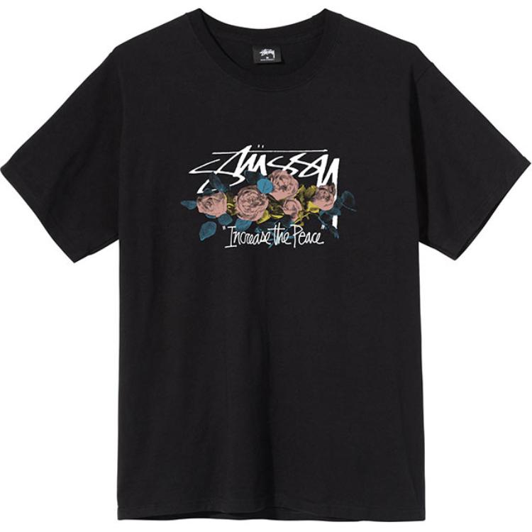 Stussy Letter Pattern Printed Round Neck Short Sleeve Pullover Vintage T-Shirt Men T-Shirt Black 1904574