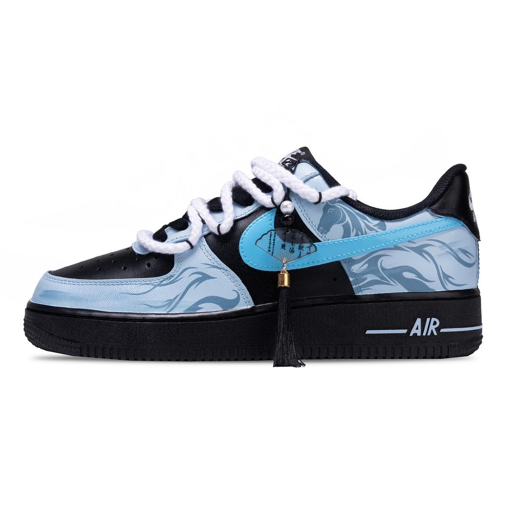 Nike Air Force 1 Guanzaizi Abriebfest Abriebfest Niedrig geschnitten Skateboard Schuhe Unisex Blau Schwarz CW2288-001(Team1856-)
