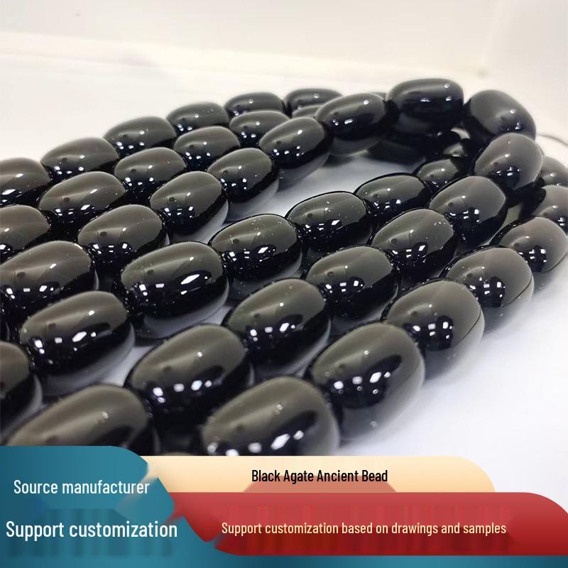 Ancient Black Agate Barrel Bead Bracelet Necklace DIY Jewelry Accessories
