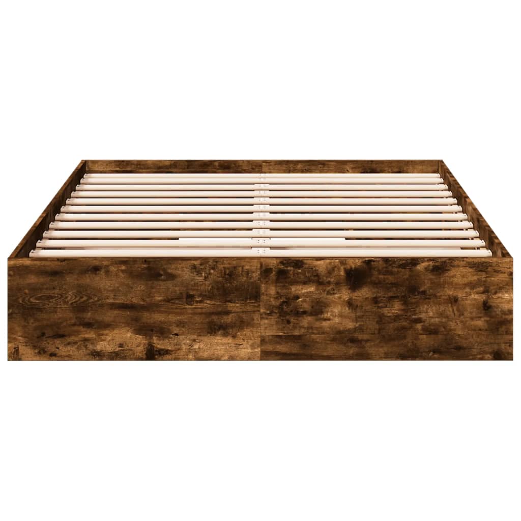 Bed Frame with Drawers Smoked Oak Finish 135 X 190 Cm Engineered Wood