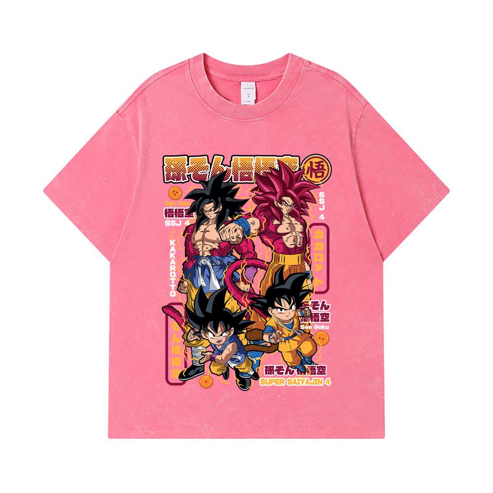 275 GSM Washed T-shirts 100% Cotton Dragon Ball V41 Goku SSJ4 Print Unisex Heavy Cotton T Shirt