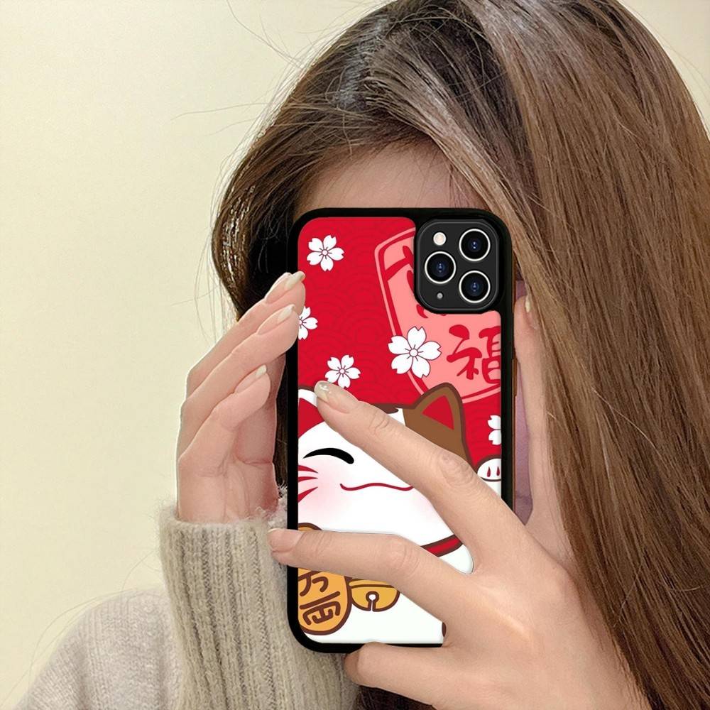 Maneki Neko Lucky Money Cat PC+TPU Phone Case For IPhone 11 12 13 14 15 16 17 Plus Pro Max Cover