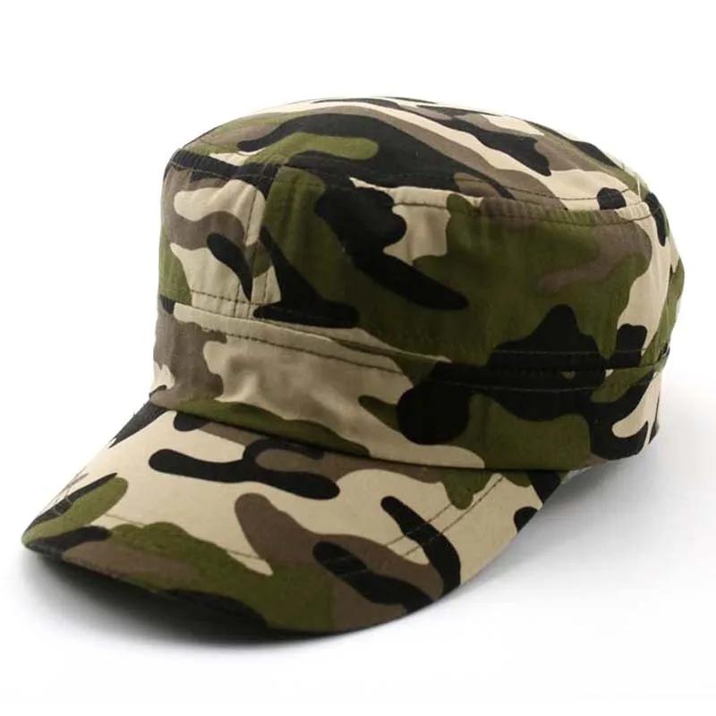 Neue verstellbare flache Oberseite Camouflage Hut Outdoor Sports Sonnenschutz Hut Sonnenschutz Baseball Cap Wanderkappe Militärische Trainingskappe