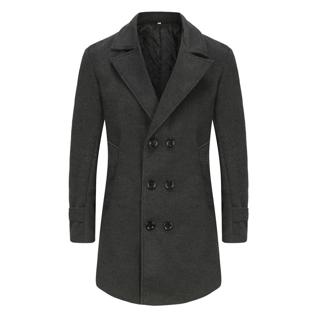 Abrigo de Lana para Hombre de Invierno, Moda de Doble Botonadura con Solapa, Abrigo de Lana de Algodón de Longitud Media