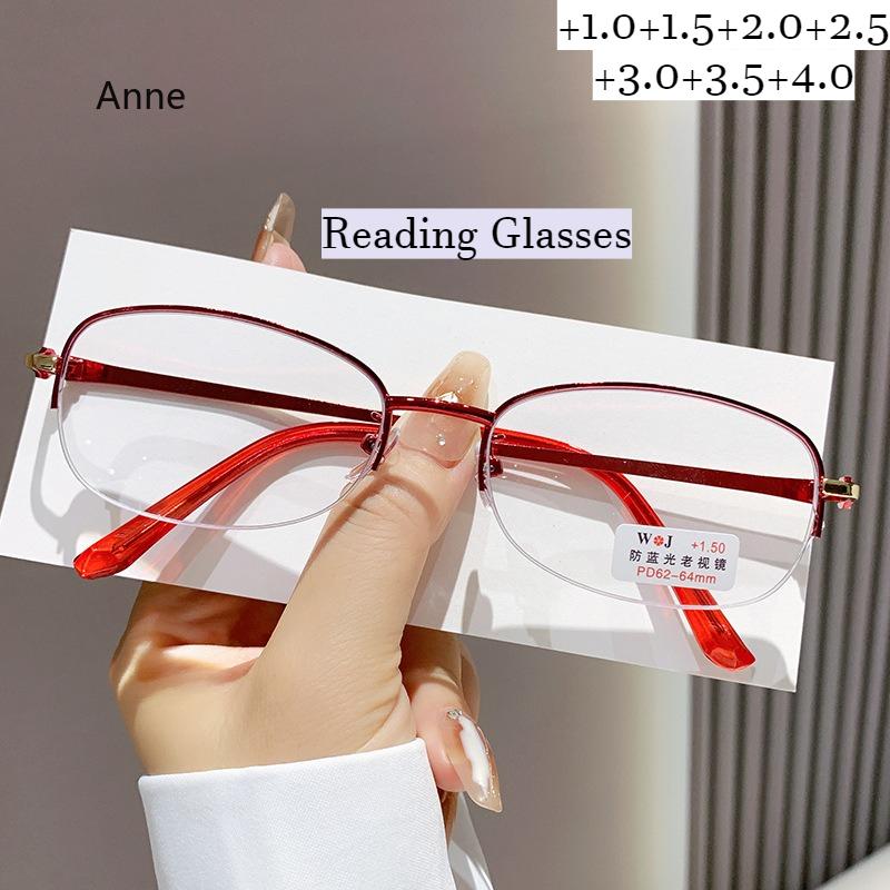 Fashionable Metal Half-frame Presbyopia Glasses Anti-blue Light HD Reading Glasses Women's Eyepieces Diopter To +4.0 óculos