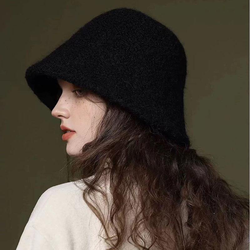 Japanese Style Simple Wool Bucket Hat For Women Solid Fisherman Hat Autumn Winter Versatile Fashion Outdoor Warm Panama Cap