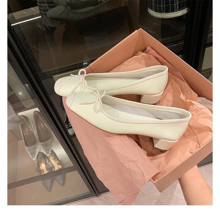 Sheepskin Version~ Leather Light Mouth Bow Showing Feet Small Flat Ballet Shoes Leather Single Shoes Women Mary Jane Ladyshoes