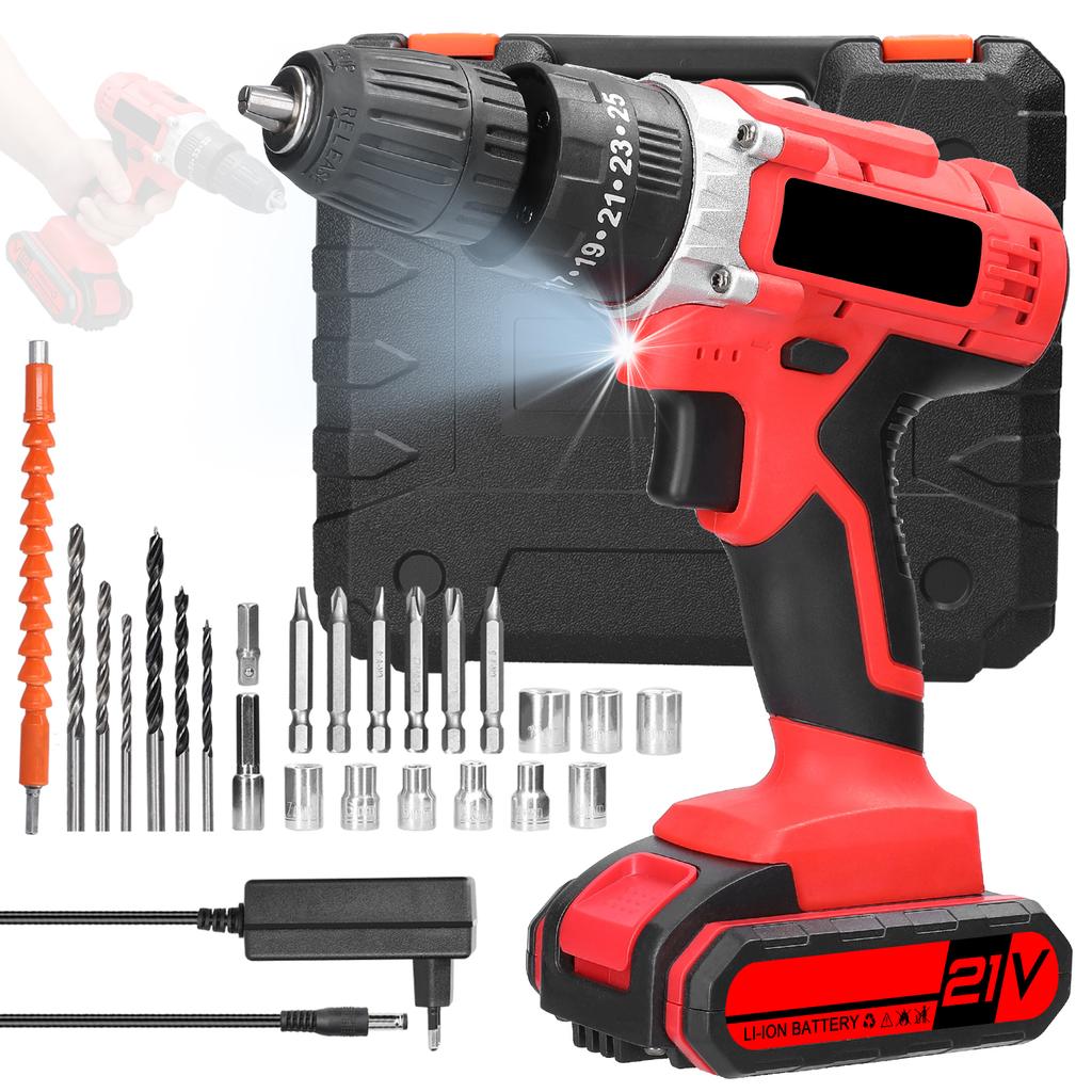 Household 3in1 Multifuctional Electric Drill Handheld Lithium Screwdriver 21V   Drill Brushed Motor 2 Speeds Control Stepless Speed Regulation Ro