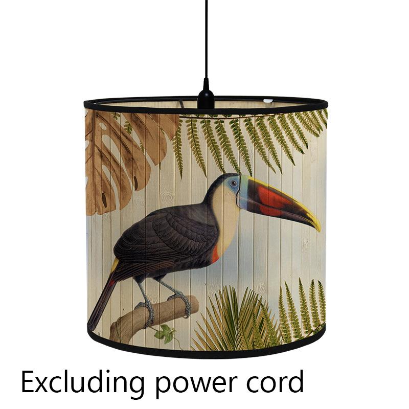 Kwiatowy Ptak Nadruk Klosz Lampy Składany Retro Bambusowy Klosz Lampy Ręcznie Robione Zielone Rośliny Klosze Lampy