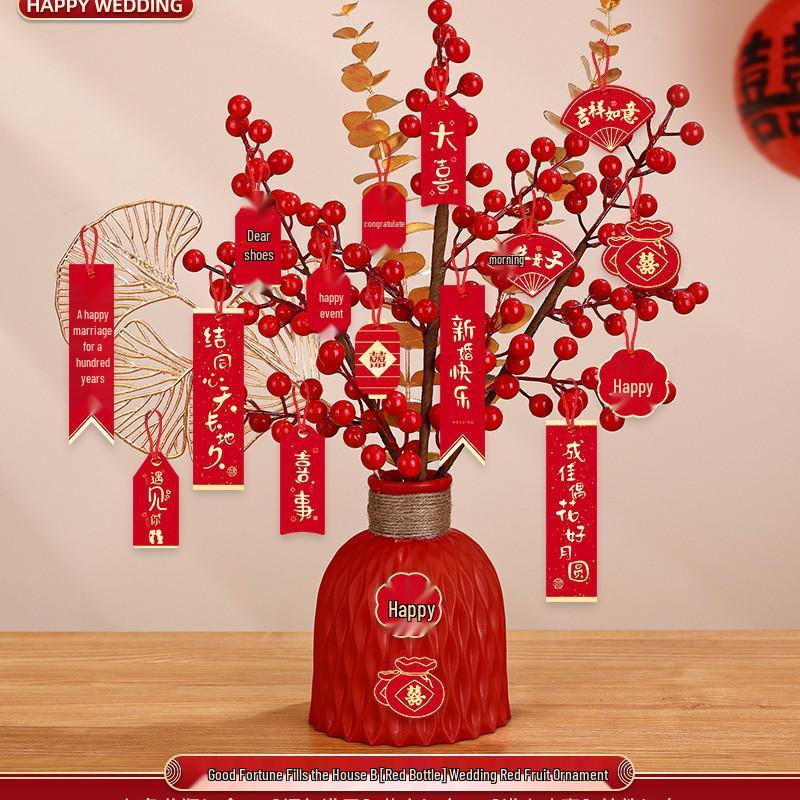 Engagement Red Vase Ornament Set for Wedding and Living Room Decor No Specification
