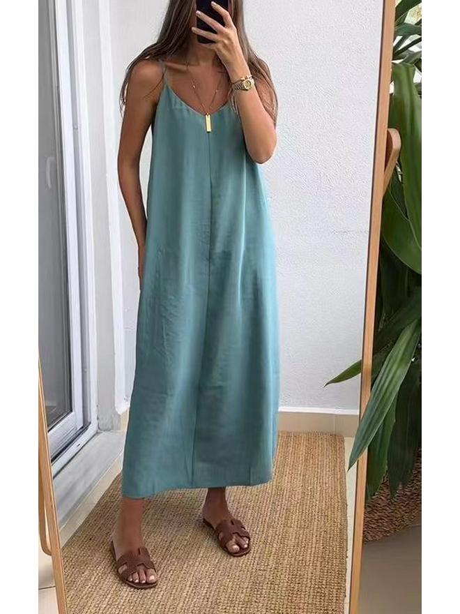 Summer 2024 Solid Color Loose Sling Dress for Women