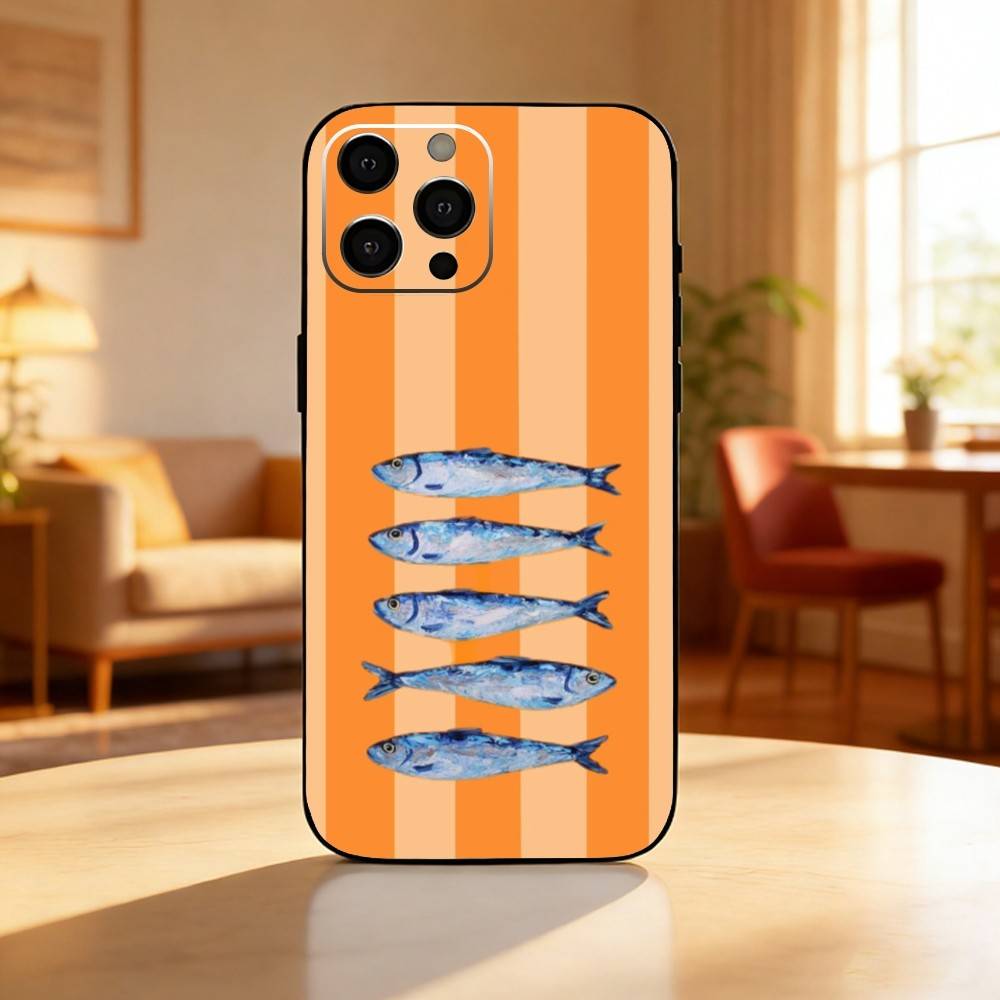 Sardines Fish Ar Phone Case For iPhone17,16,15,14,13,12 Plus,Max Soft Silicone Black Cover