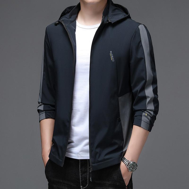 Spring and Autumn New Men's Casual Windbreaker Jacket, Young and Middle-aged Trendy Fashion Hooded Short Windbreaker Men's Tops