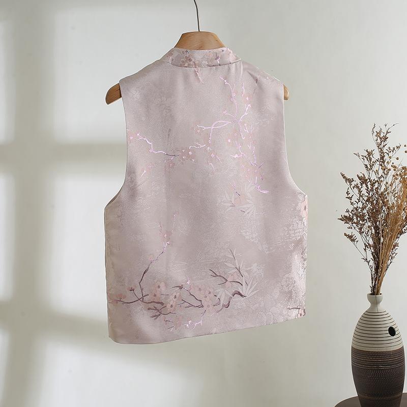 Satin Jacquard Crew Neck Vest Women's Early Spring New High-end Temperament Cardigan Vest