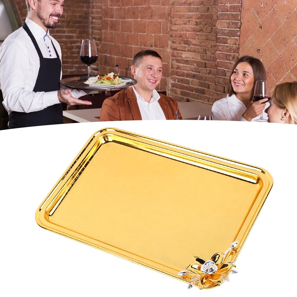 Plateau de service de table Européen Léger Luxe Décoratif Rectangulaire Plateau de service alimentaire avec décor floral pour Salon KTV Hôtel Or