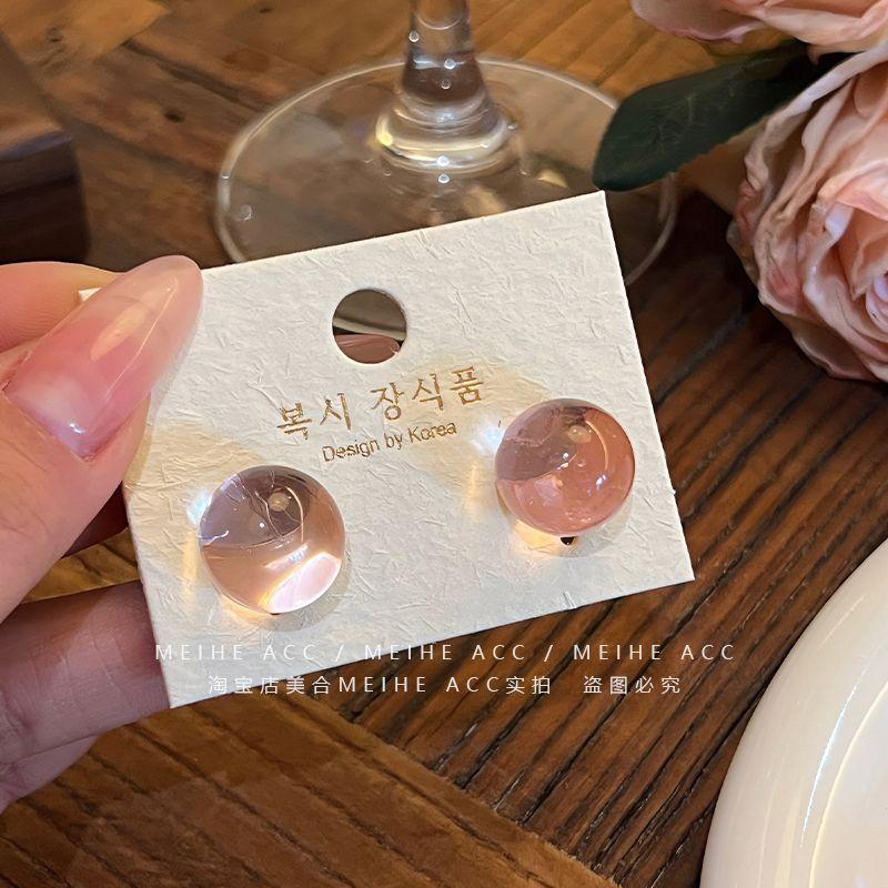 

Summer Colorful ~ Dopamine Jelly Transparent Acrylic Bead Stud Earrings Work Clothing Date Sweet Ball Light Earrings Pink