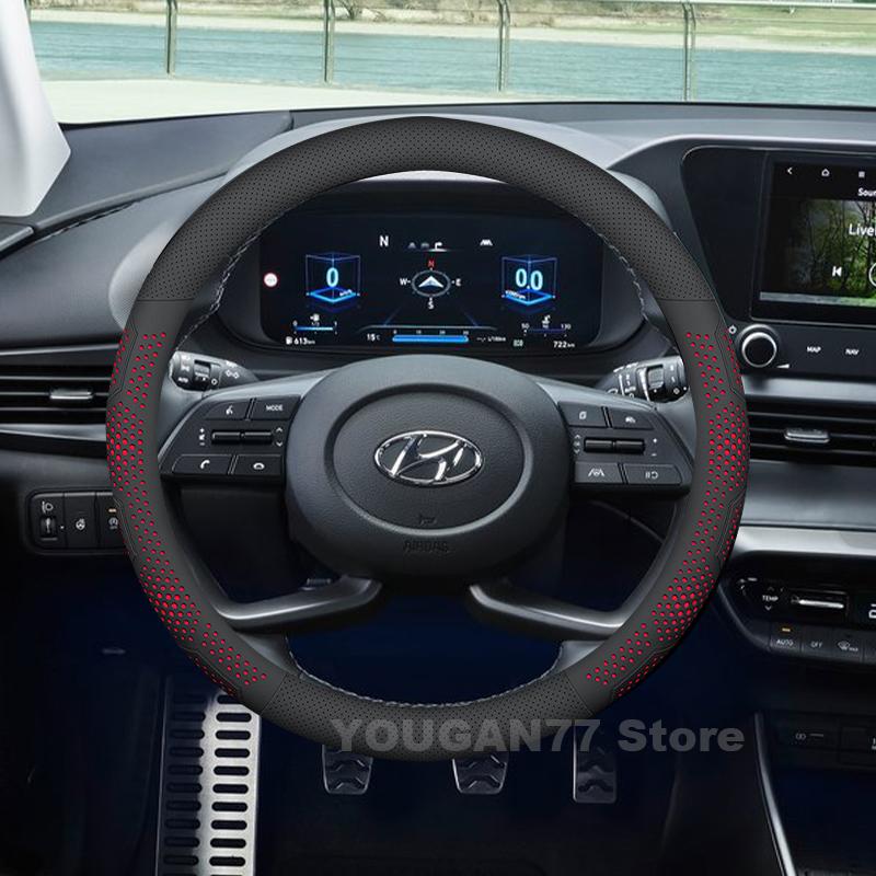 Leather Car Steering Wheel Cover For Hyundai Bayon 2022-2025 wear-resistant Auto Steering Wheel Hyundai Bayon Accessories 2025