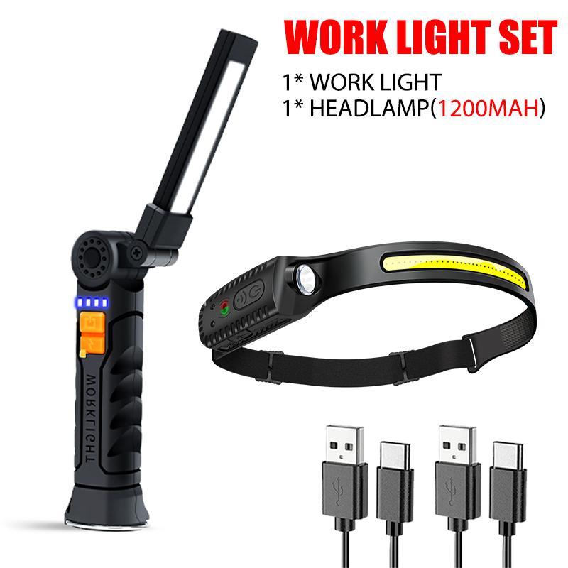 New Portable COB LED Flashlight USB Rechargeable Work Light Magnetic Lanterna Hanging Lamp with Built-in Battery Camping Torch