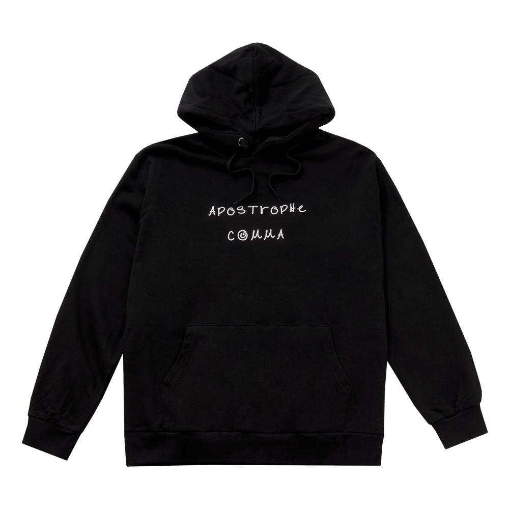 Upper Trophy Comma Full Name Drawing Logo Hoodie (Black/White) White/L