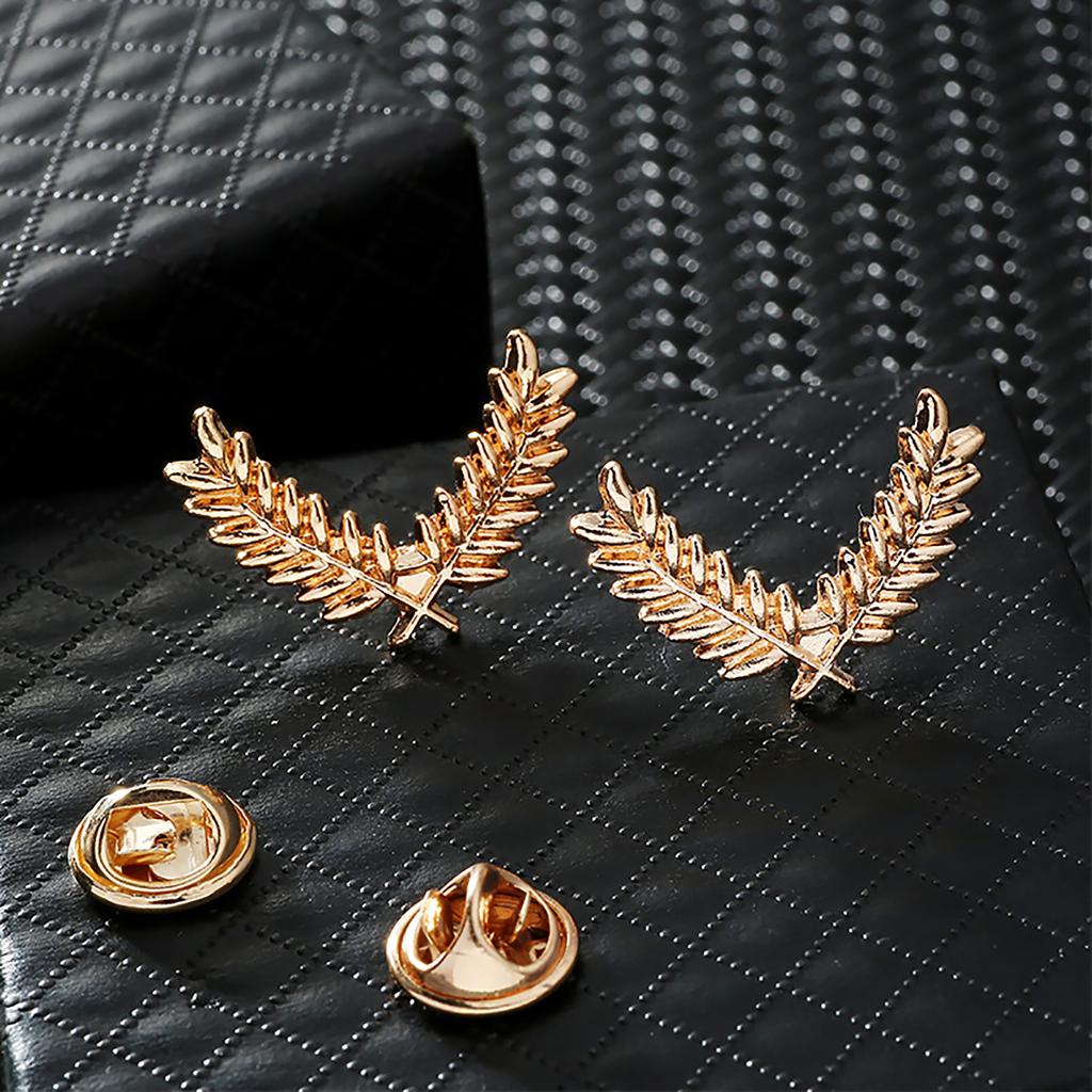 1 Pair Retro Collar Brooches Tree Leaf Wolf Rhinestone Fashion Lapel Pin For Men Women Shirts Suits Clothes Decor Jewelry Gift