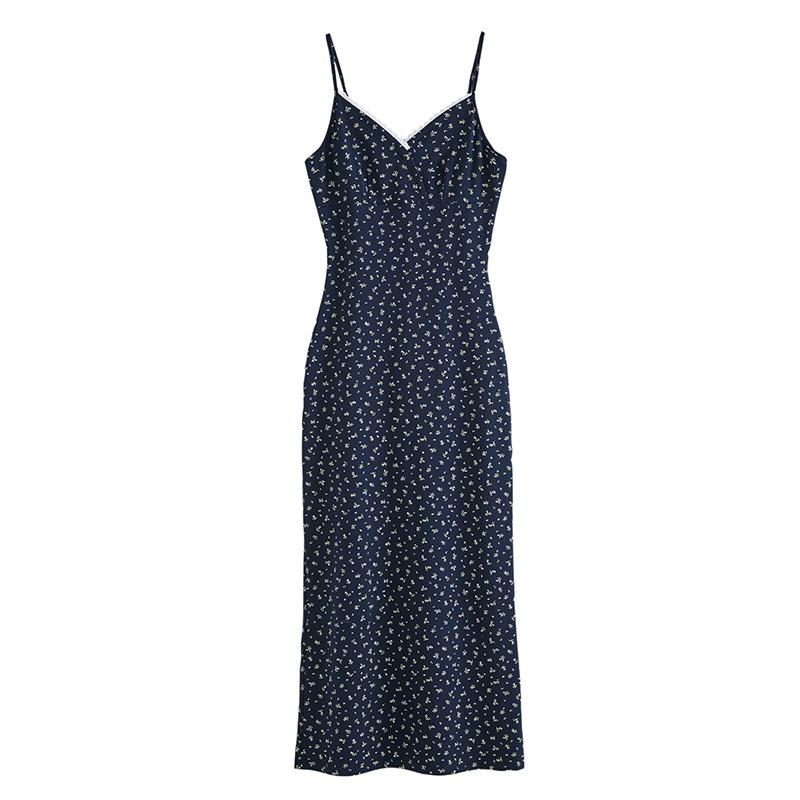 Women's Combed Cotton Floral Lace Lace V-neck Halter Summer New Slit Thin Long Dresses