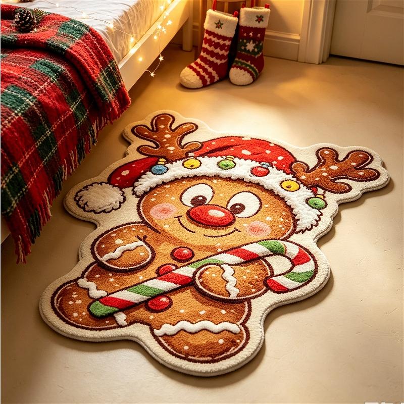 Christmas Santa Reindeer Door Mat Non Slip Absorbent Rug for Entryway Kitchen Holiday Home Decor Washable Floor Mat