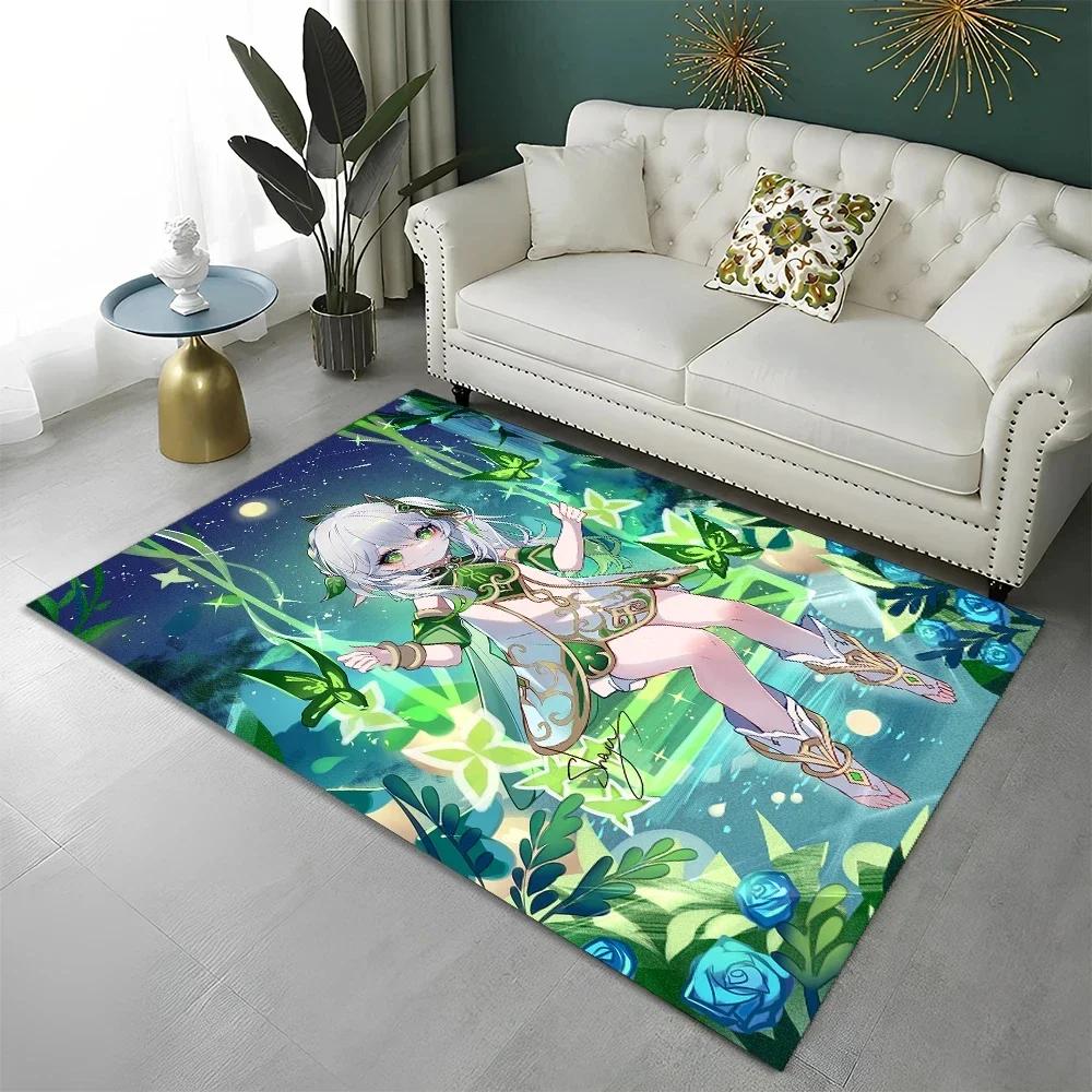 Genshin Impact Gamer-Cartoon-Teppich für Wohnzimmer, Schlafzimmer, Sofa, Fußmatte, Kinderzimmerteppich, rutschfeste Bodenmatte
