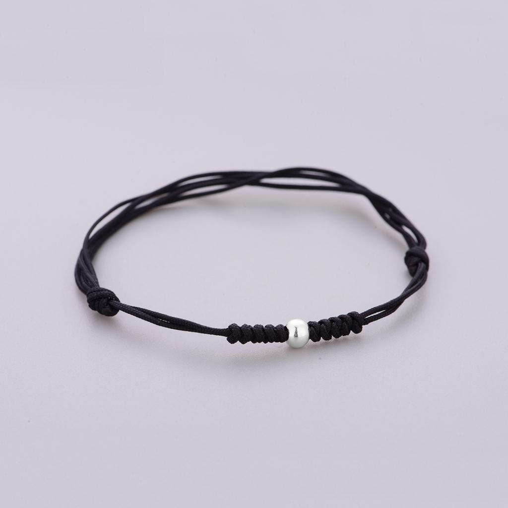 925 Silver Multiple Color Ribbon Adjustable Round Ball Beaded Bead Bracelet for Women Memorial Unisex Braided Bangle DIY