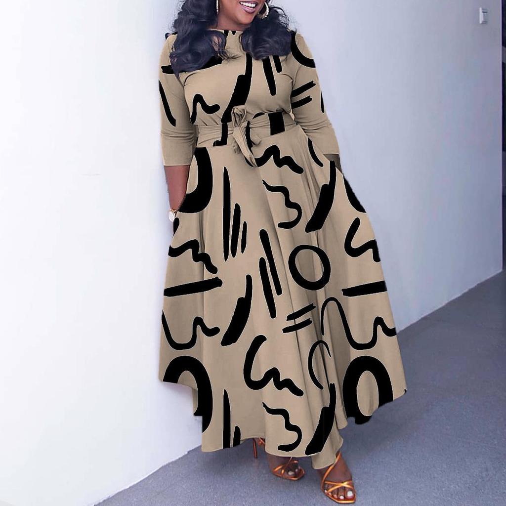 2024 Herbst/Winter Afrikanisches Übergrößen Damen Schnürkleid Lang