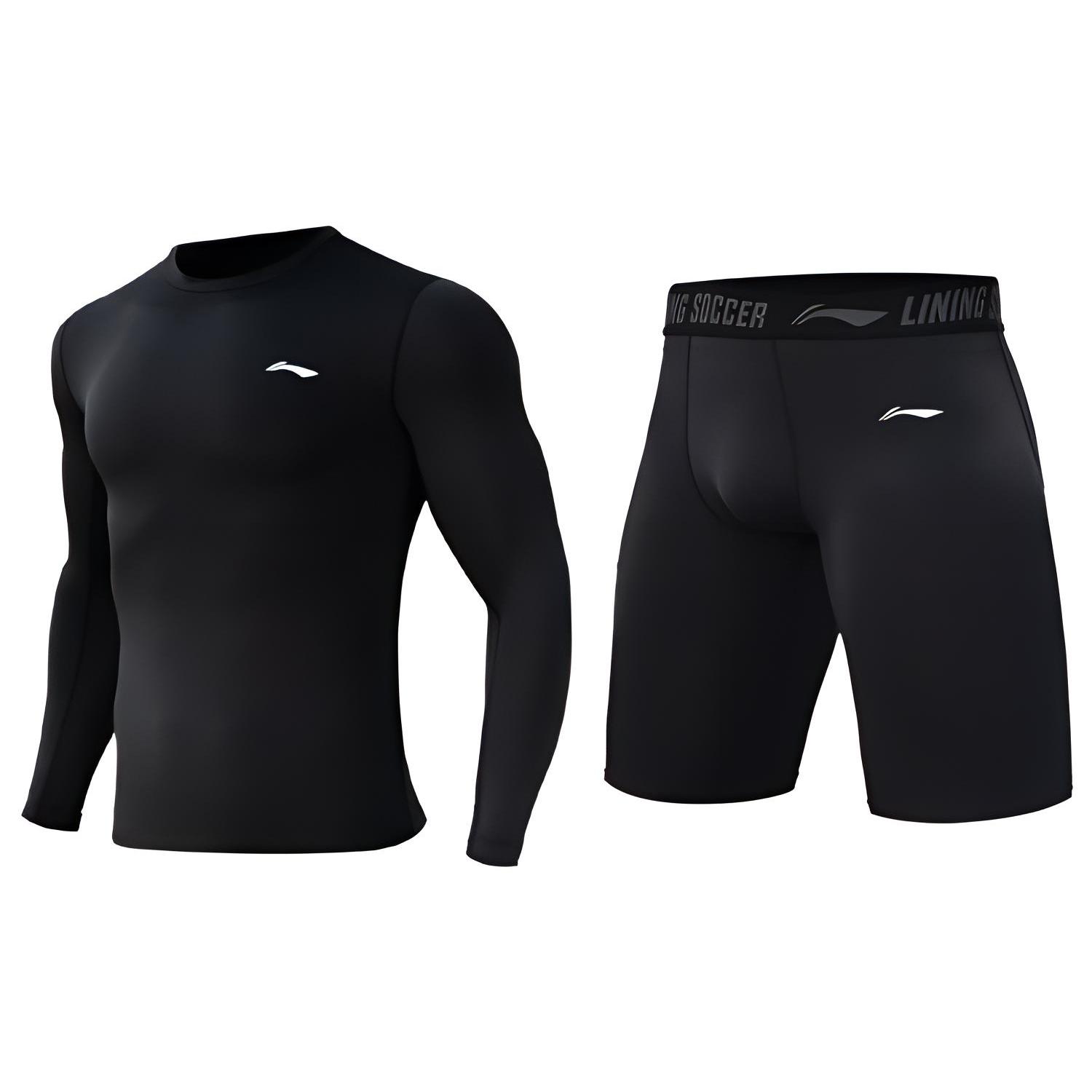 Li Ning Fitness Clothing Sets Men s Black YUDT061-1+YUST013-1 XL