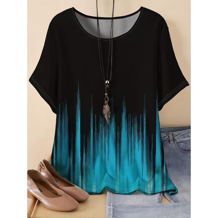 

Женская футболка больших размеров XL-7XL с градиентным повседневным 3D-принтом, свободного кроя, с V-образным вырезом и короткими рукавами 4XL