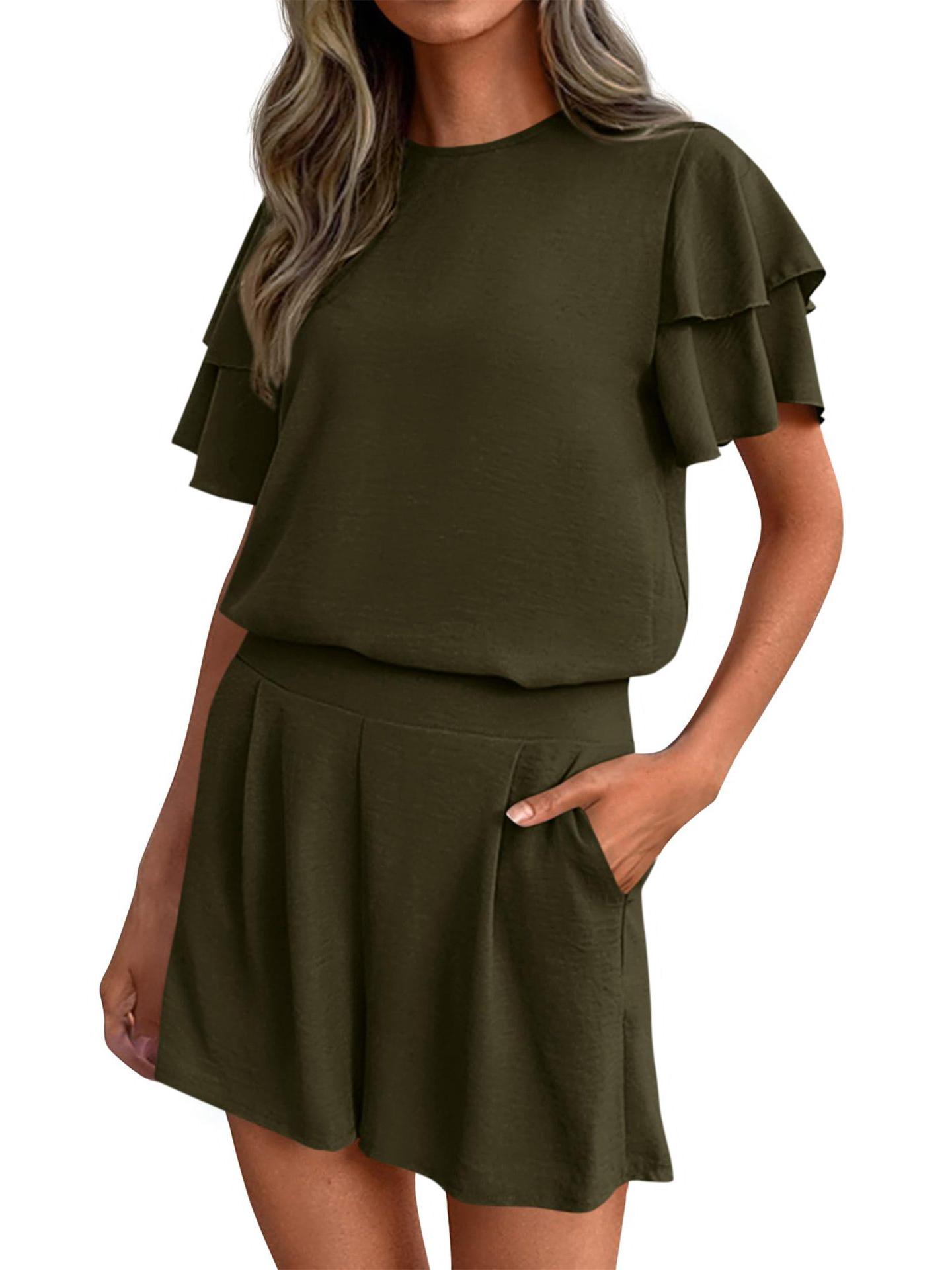 

2026 European & American Women s Round Neck Short Sleeve Shorts Fashion Casual Two-Piece Set Extra Large