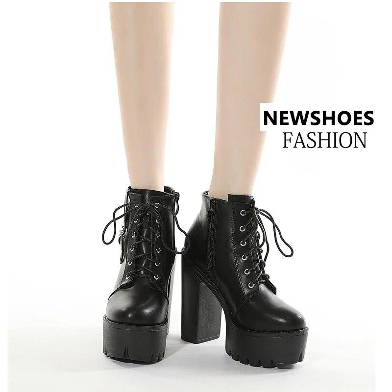 Γόβες 13 εκ. Φθινόπωρο Και Χειμώνας 2024 Μεγάλο Νέο Παχύσολο Παπούτσια Γυναικεία Χοντρά Ψηλά Τακούνια Μποτάκια Lhx