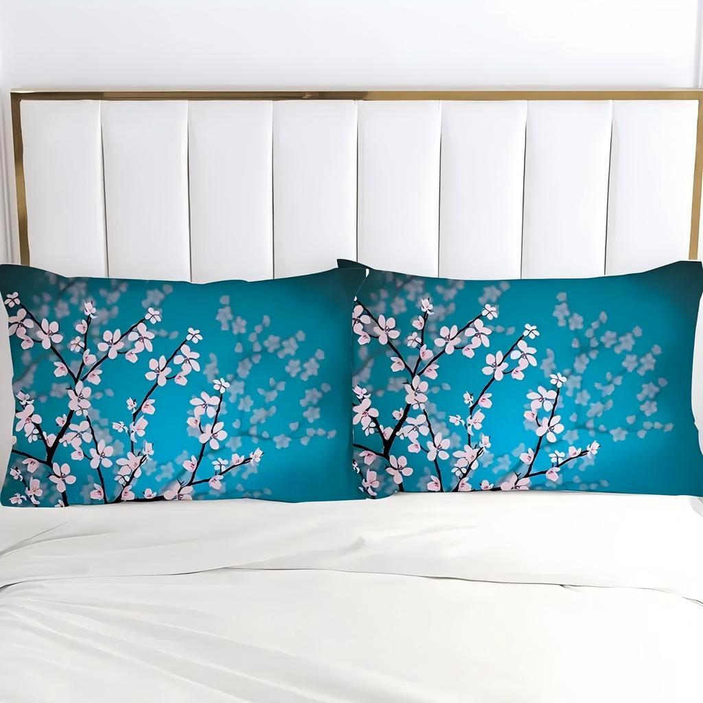 Blue Background Cherry Tree Flower 3D Printed Quilt Cover Sets Fashion Japanese Style Home Soft Textiles Duvet Cover Pillowcases