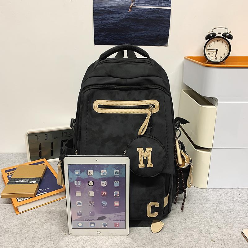 Junior High School Student Schoolbag Men's Large Capacity Backpack Print Women's Travel Backpack with Coin Purse