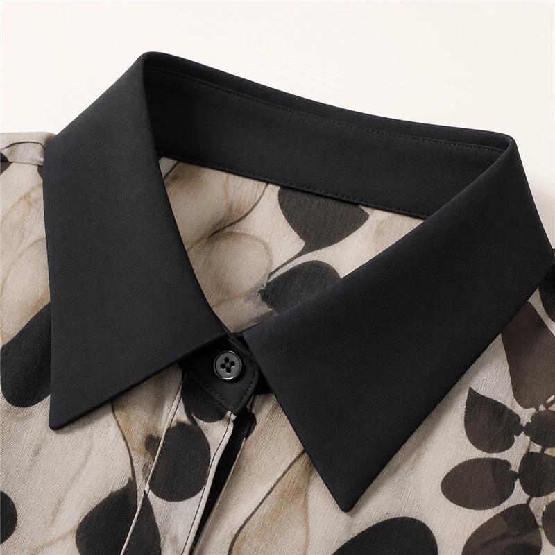 Three-quarter Sleeve Printed Chiffon Shirt for Women Summer New Style Mid-sleeve Shirt for Women with Age-reducing Style and Style