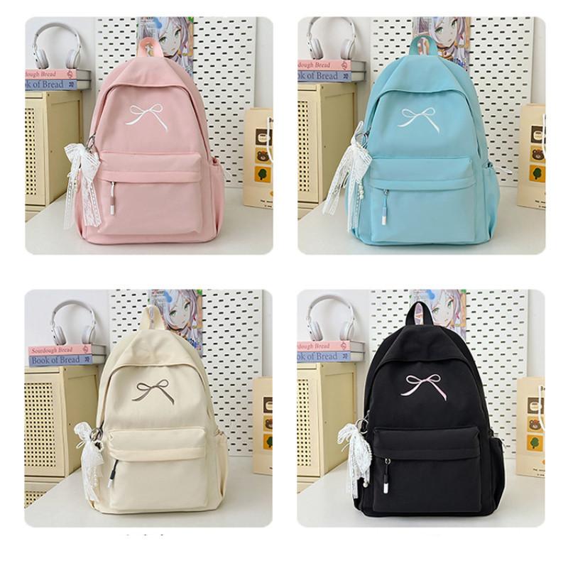 Ribbon Embroidery Bow Nylon Backpack Large Capacity Laptop Fashion Schoolbag
