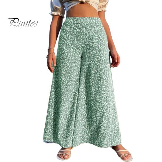 

Женские брюки с высокой талией, цветочным принтом, широкие брюки в винтажном стиле, свободный крой, повседневные длинные брюки с карманами XL зелёный