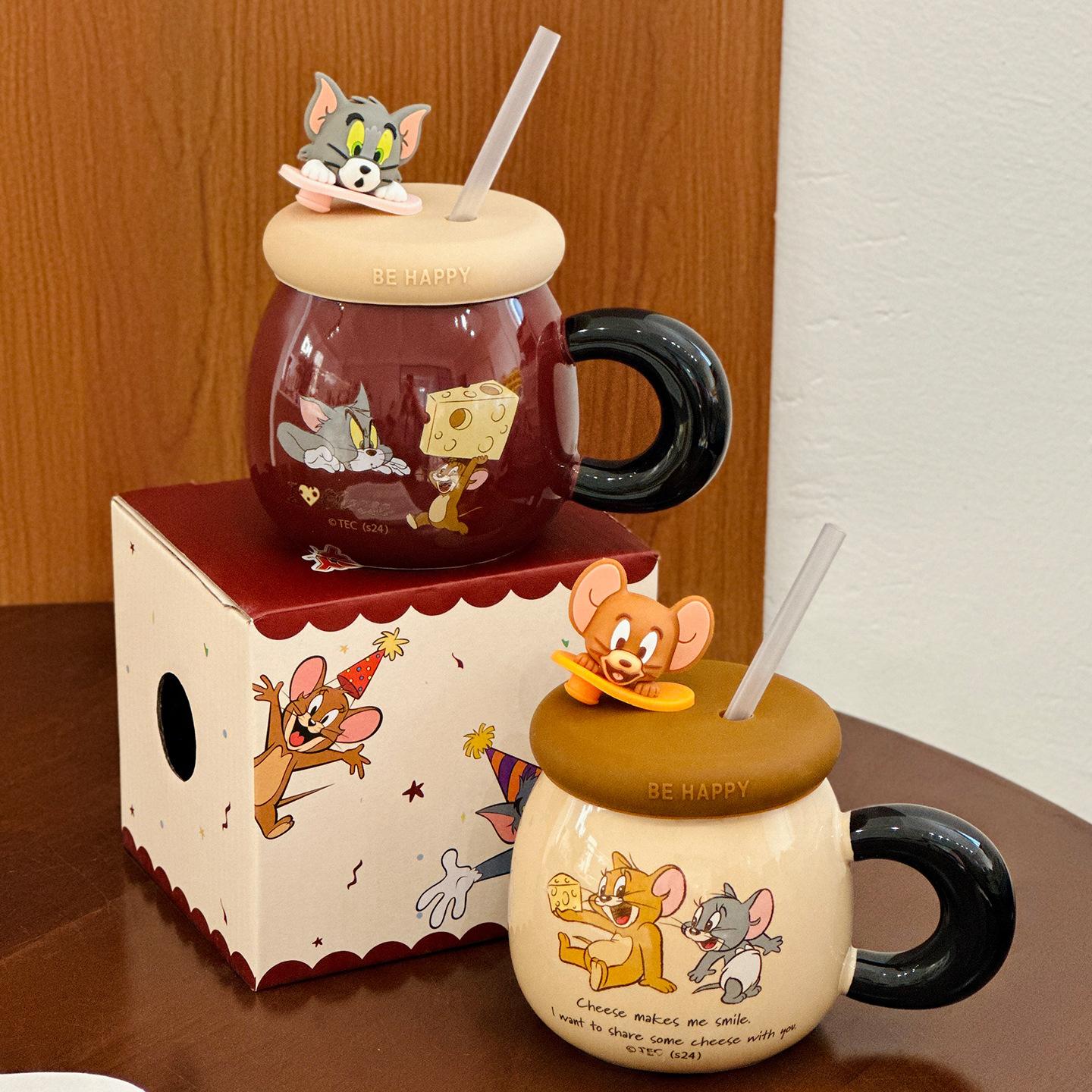 Cat And Mouse Ip Ceramic Mug With Lid Creative Design Straw Mug Couple Office Coffee Mug Souvenir