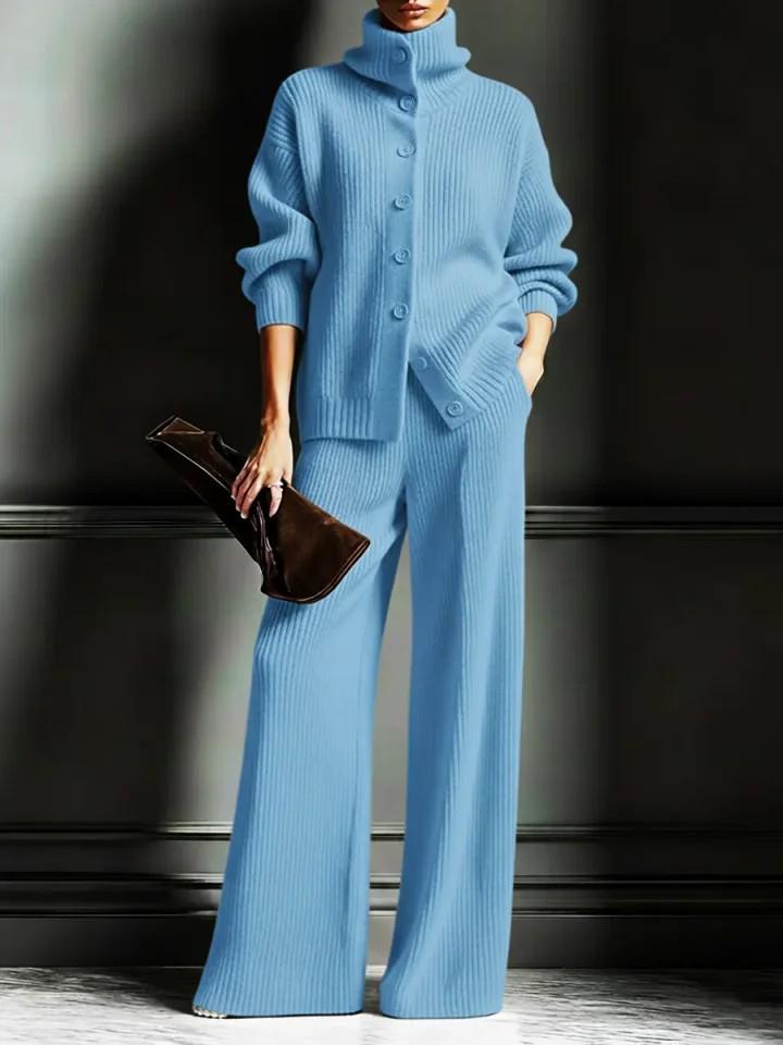 2025 European American Fashion Women's Autumn Winter High Neck Knit Wide-Leg Suit