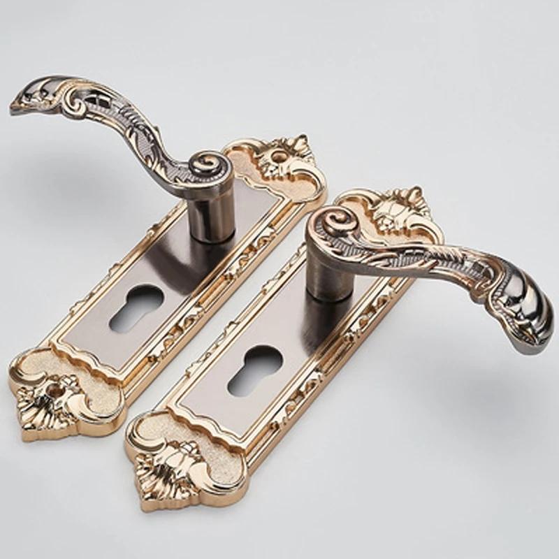 European Style Retro Door Handle Lock Aluminum Alloy Vintage Interior Bedroom Lock Anti-theft Home Room Safety Door Locks