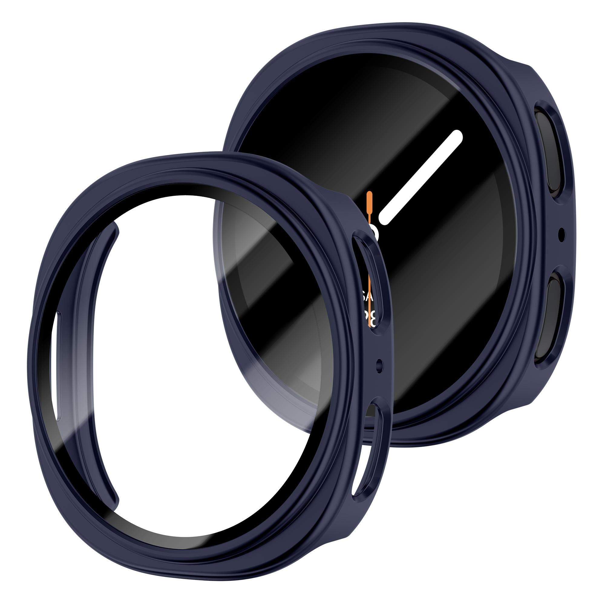 

Чехол для Samsung Galaxy watch 8 44мм 40мм Аксессуары Защита экрана Закаленное стекло+ПК Бампер Крышка Galaxy watch 8 Защитный Galaxy watch 8 44mm полуночно-синий