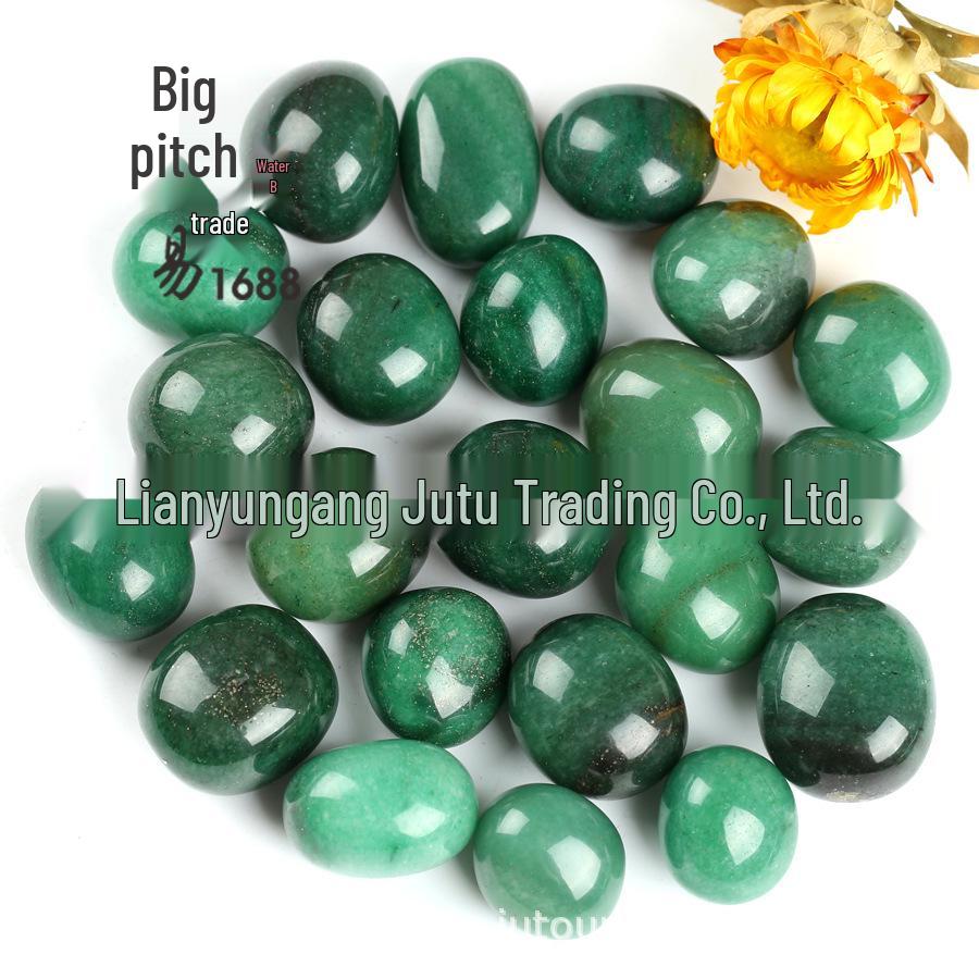 Green Dongling Jade Gold Thread Large Gravel Tumble Ornament